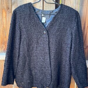 Chic Black Textured Cardigan|Blazer